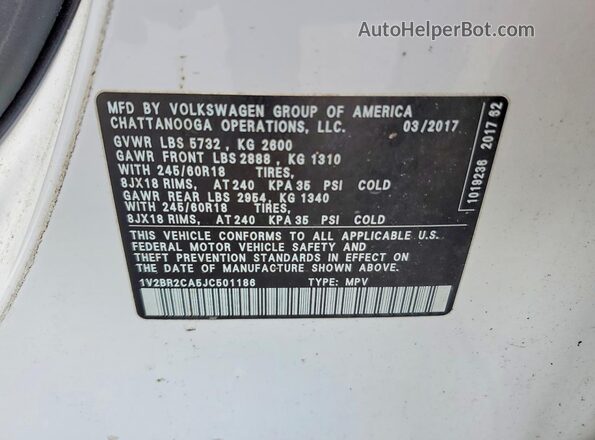 1V2BR2CA5JC501186 2018 VOLKSWAGEN ATLAS Белый Панорамный вид салона 360°