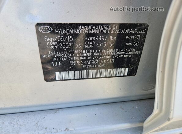 5NPE24AF9GH301518 2016 HYUNDAI SONATA Серебряный Вид наклейки с VIN-кодом