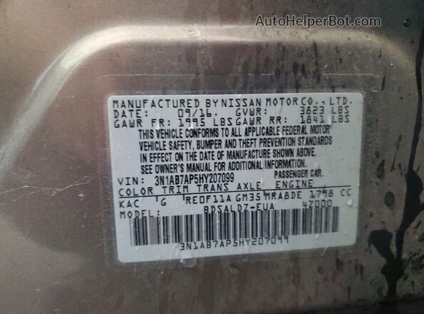 3N1AB7AP5HY207099 2017 NISSAN SENTRA Charcoal VIN կոդի պիտակի տեսք