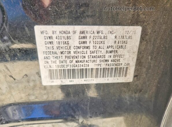19UDE2F30GA024028 2016 ACURA ILX Black Widok naklejki z numerem VIN