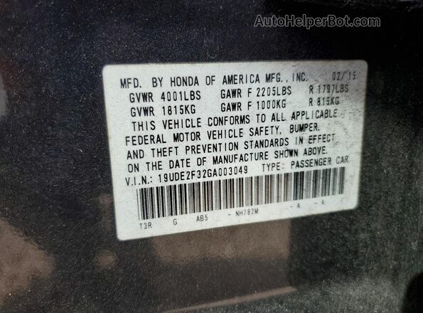 19UDE2F32GA003049 2016 ACURA ILX Gray Widok komory silnika