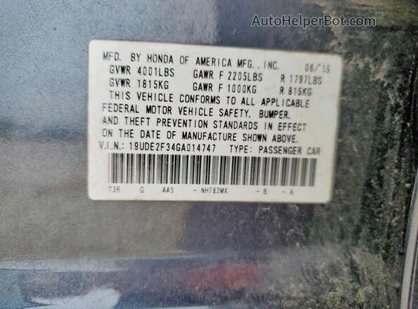 19UDE2F34GA014747 2016 ACURA ILX Gray Engine compartment view