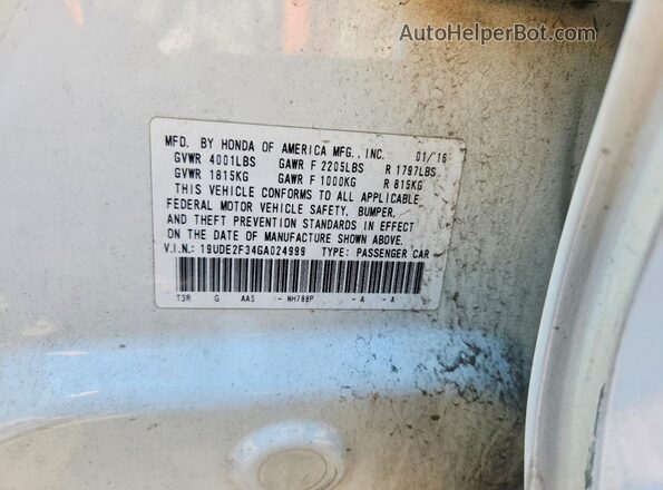 19UDE2F34GA024999 2016 ACURA ILX Белый Вид наклейки с VIN-кодом