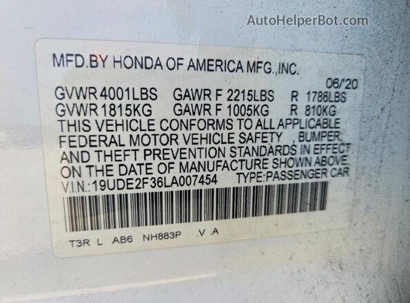 19UDE2F36LA007454 2020 ACURA ILX White 
