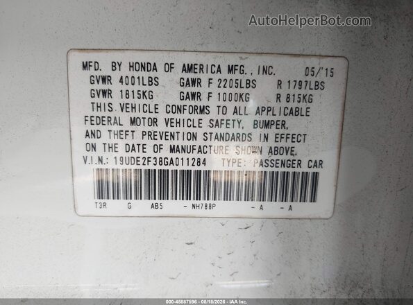 19UDE2F38GA011284 2016 ACURA ILX White Widok komory silnika