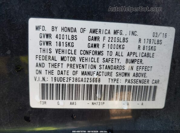 19UDE2F38GA025668 2016 ACURA ILX Black Vista del compartimento del motor