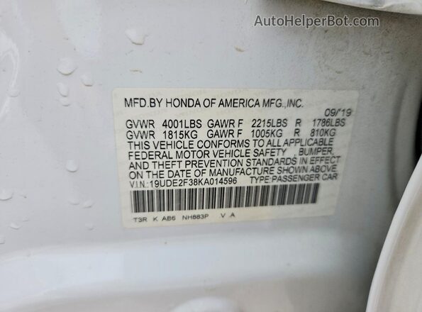 19UDE2F38KA014596 2019 ACURA ILX White Շարժիչի բաժամունքի տեսք