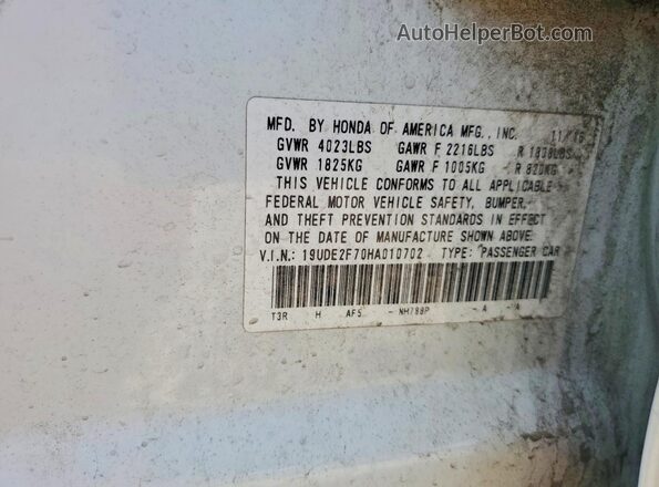 19UDE2F70HA010702 2017 ACURA ILX White Widok naklejki z numerem VIN