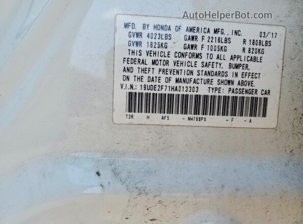 19UDE2F71HA013303 2017 ACURA ILX Белый Вид подкапотного пространства