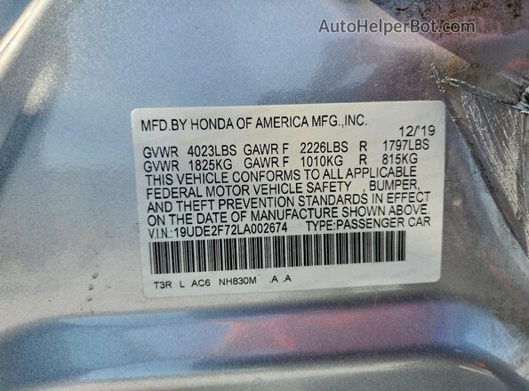 19UDE2F72LA002674 2020 ACURA ILX Серебряный Вид подкапотного пространства