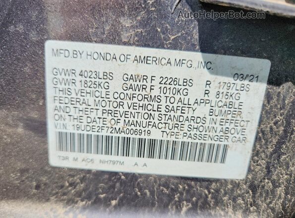 19UDE2F72MA006919 2021 ACURA ILX Gray Շարժիչի բաժամունքի տեսք