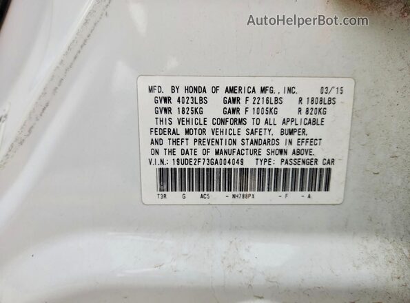 19UDE2F73GA004049 2016 ACURA ILX White ძრავის განყოფილების ხედი