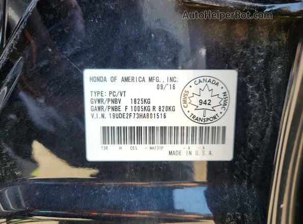 19UDE2F73HA801516 2017 ACURA ILX Black Vista de la etiqueta del VIN