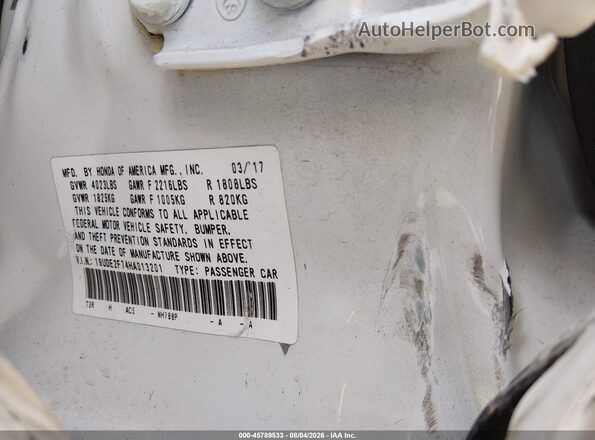 19UDE2F74HA013201 2017 ACURA ILX White Вид підкапотного простору