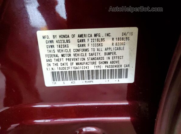 19UDE2F77GA010243 2016 ACURA ILX Maroon Vista del compartimento del motor