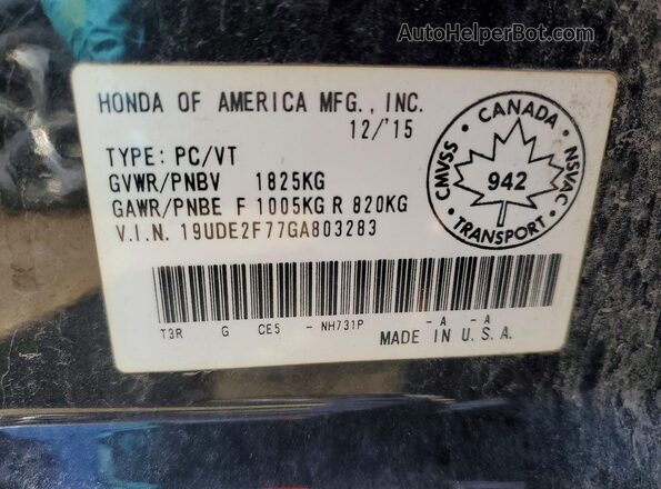 19UDE2F77GA803283 2016 ACURA ILX Black Vista del compartimento del motor
