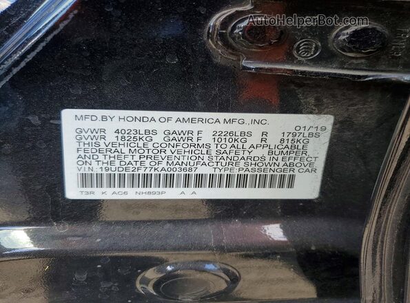 19UDE2F77KA003687 2019 ACURA ILX Black Vista del compartimento del motor