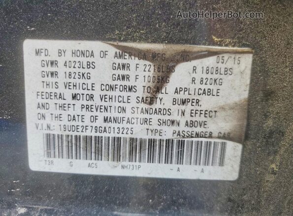 19UDE2F79GA013225 2016 ACURA ILX Черный Вид подкапотного пространства