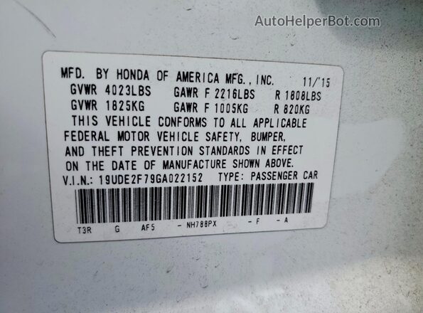 19UDE2F79GA022152 2016 ACURA ILX White Vista del compartimento del motor
