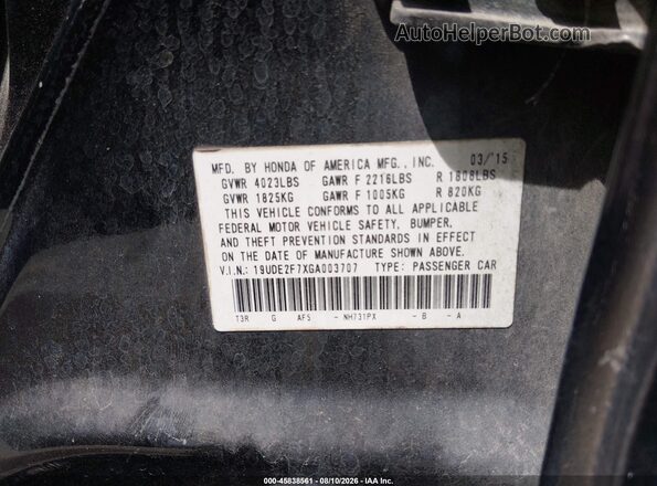 19UDE2F7XGA003707 2016 ACURA ILX Black Widok komory silnika