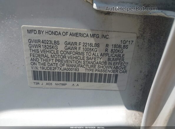 19UDE2F7XJA000183 2018 ACURA ILX Белый Вид подкапотного пространства