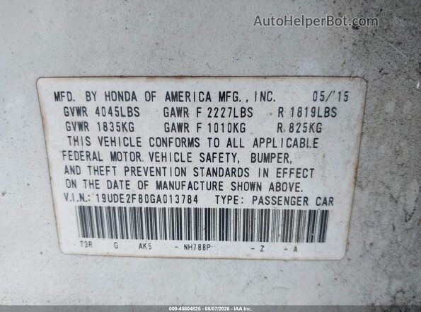 19UDE2F80GA013784 2016 ACURA ILX White ძრავის განყოფილების ხედი
