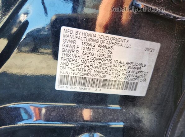 19UDE2F87MA009839 2021 ACURA ILX Blue Engine compartment view