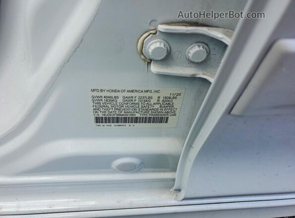 19UDE2F89MA001693 2021 ACURA ILX White Вид наклейки з VIN-кодом