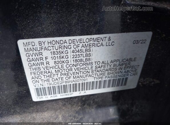 19UDE2F89NA007091 2022 ACURA ILX Black Widok komory silnika