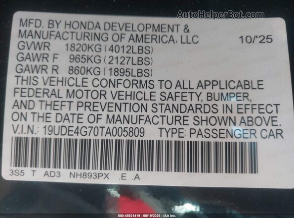 19UDE4G70TA005809 2026 ACURA INTEGRA Black Vista del compartimento del motor
