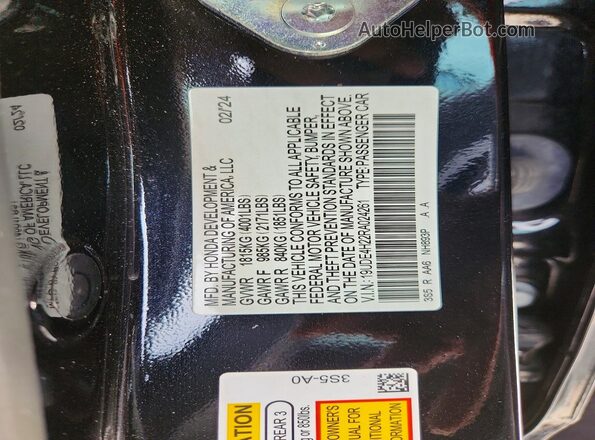 19UDE4H22RA024261 2024 ACURA INTEGRA Gray VIN კოდის სტიკერის ხედი