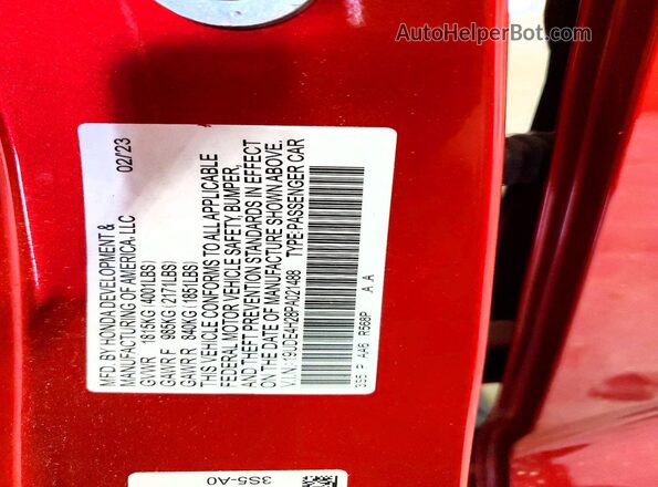 19UDE4H28PA021488 2023 ACURA INTEGRA Red VIN sticker view