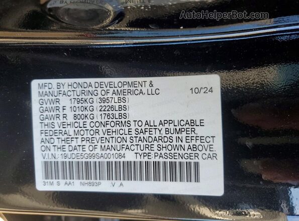 19UDE5G99SA001084 2025 ACURA INTEGRA Black Vista de la etiqueta del VIN