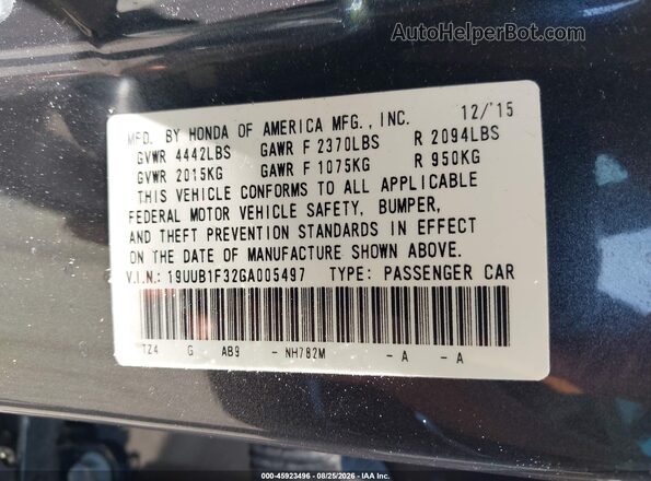 19UUB1F32GA005497 2016 ACURA TLX Серый Вид подкапотного пространства