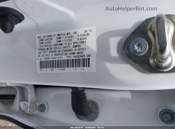 19UUB1F32GA015348 2016 ACURA TLX White Вид підкапотного простору