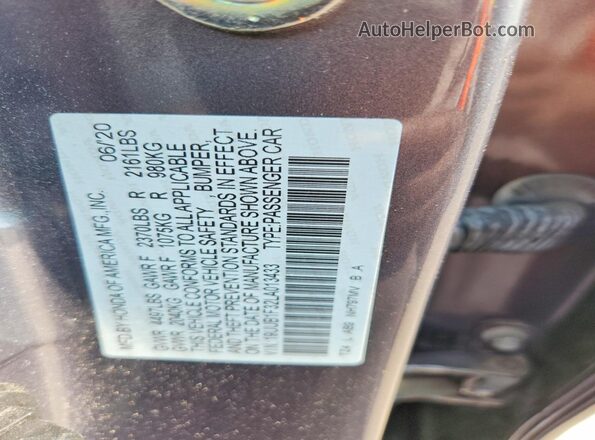 19UUB1F32LA013433 2020 ACURA TLX Gray VIN კოდის სტიკერის ხედი