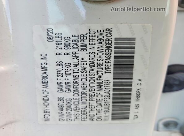 19UUB1F32LA017787 2020 ACURA TLX Белый Вид подкапотного пространства