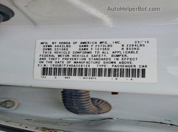 19UUB1F34GA009129 2016 ACURA TLX White Widok komory silnika