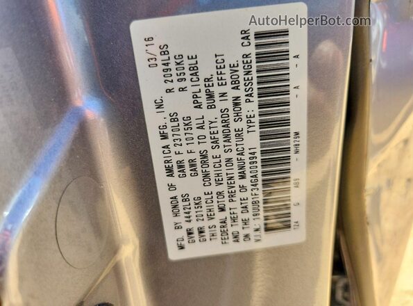 19UUB1F34GA009941 2016 ACURA TLX Silver ძრავის განყოფილების ხედი