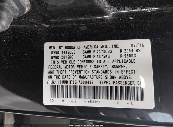 19UUB1F35HA000439 2017 ACURA TLX Beige Engine compartment view