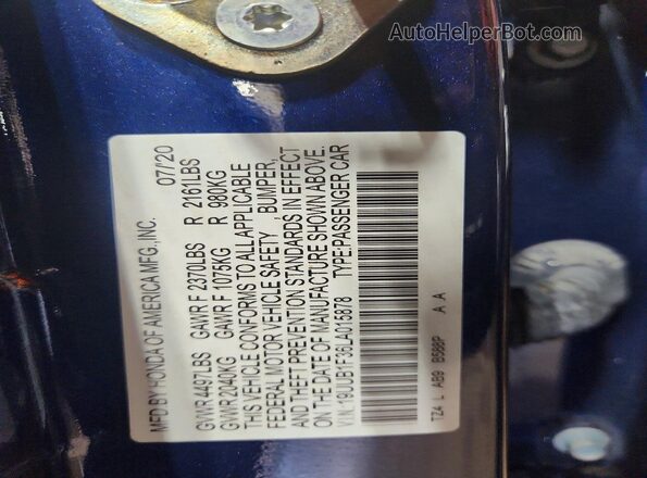 19UUB1F36LA015878 2020 ACURA TLX Blue Engine compartment view