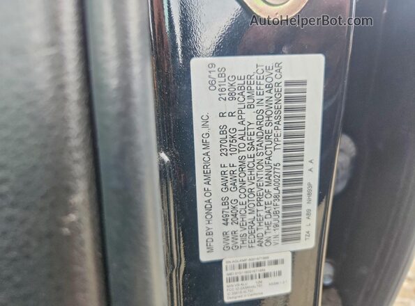 19UUB1F38LA002775 2020 ACURA TLX Black ძრავის განყოფილების ხედი