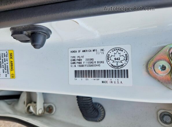 19UUB1F52GA800440 2016 ACURA TLX White Вид підкапотного простору