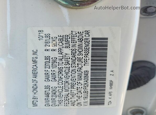 19UUB1F62KA006409 2019 ACURA TLX Белый Вид подкапотного пространства