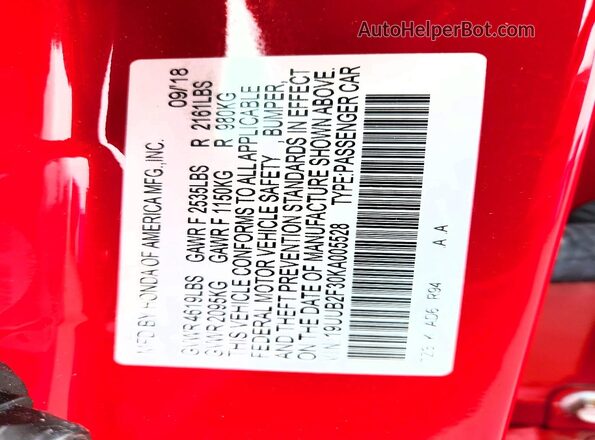 19UUB2F30KA005528 2019 ACURA TLX Red Engine compartment view