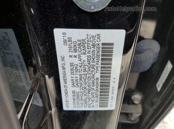 19UUB2F32KA004199 2019 ACURA TLX Black ძრავის განყოფილების ხედი