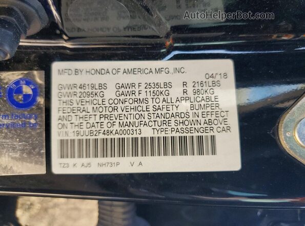 19UUB2F48KA000313 2019 ACURA TLX Black Вид підкапотного простору