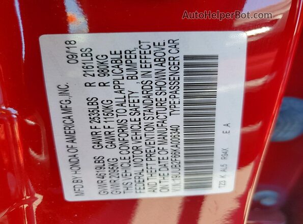 19UUB2F66KA006340 2019 ACURA TLX Red Engine compartment view
