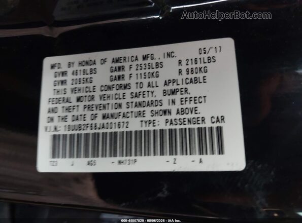 19UUB2F68JA001672 2018 ACURA TLX Black Engine compartment view