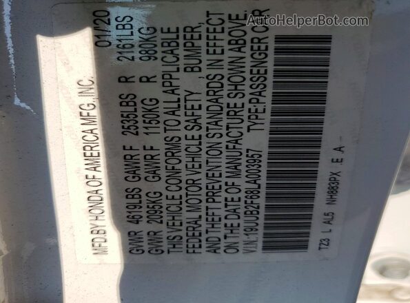 19UUB2F68LA003957 2020 ACURA TLX White Engine compartment view